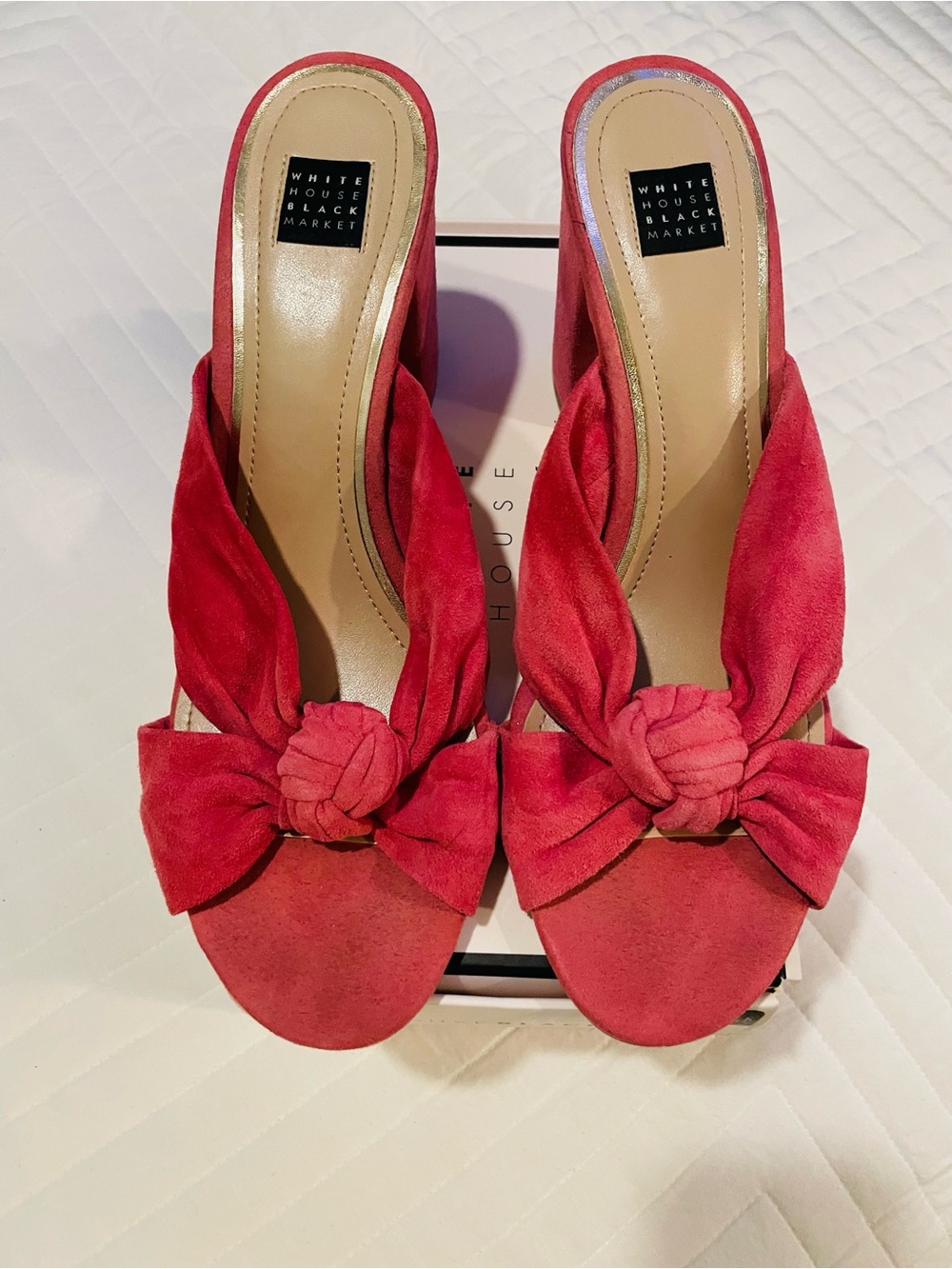 White House Black Market Pink Knotted Suede Slide Mules